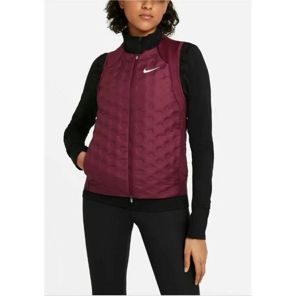 Nike Aeroloft Vest Women's Small S Burgundy Packable Full Zip Running CZ1607-638